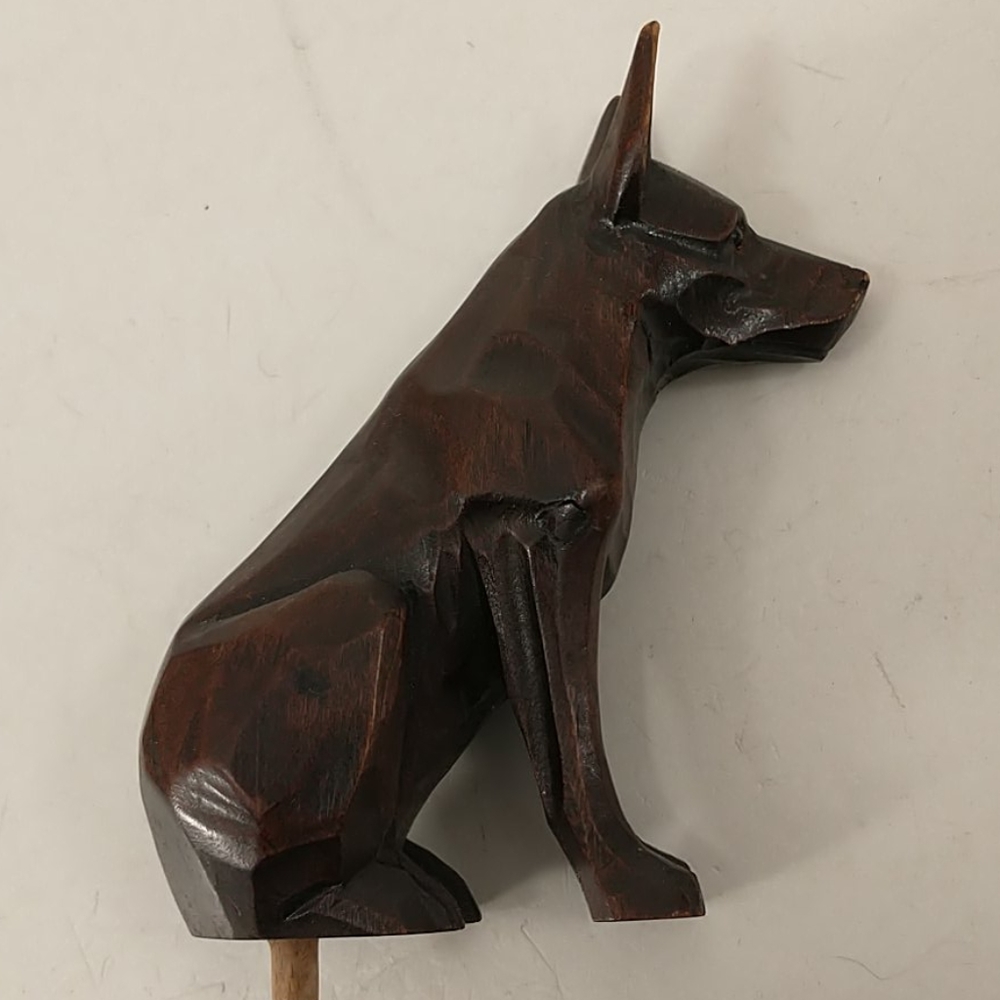 Vintage Dog Carved Wood Desk Cup Holder Handmade One of A Kind Hand Carved - Picture 9 of 10